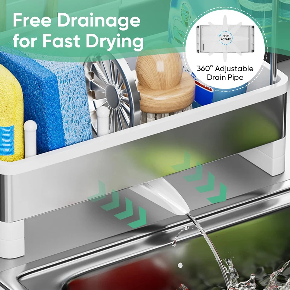 Soporte de esponja para fregadero de cocina, organizador de carrito de fregadero con soporte para cepillo, oxidado... Foto 4 de 4