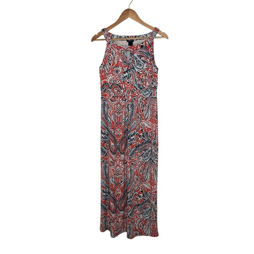 Ann Taylor Maxikleid orange marineblau Schlüsselloch Paisley ärmellos Small Petite SP - Bild 1 von 6