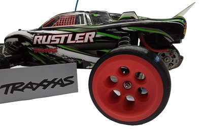 Traxxas 1/10 Rustler VXL Drift Tires, +15 Offset 2.8'' Wheels,  Red Black Pair