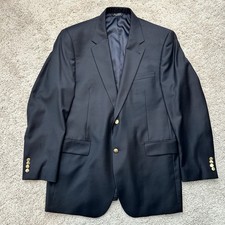 Jos A Bank Signature Collection Black 100 Wool Blazer Gold Buttons 44L