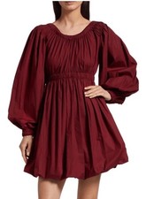 ULLA JOHNSON Martine Bubble Minidress in Bordeaux 100% Cotton Size 0