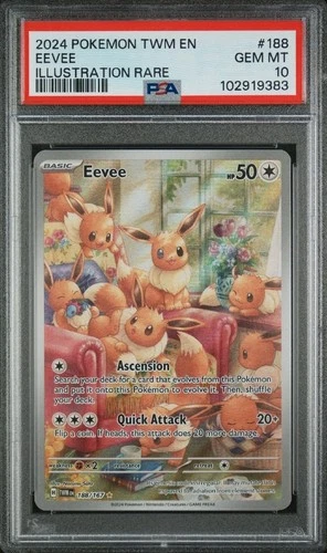 PSA 10 GEM MINT 2024 EEVEE 188/167 TWM EN-TWILIGHT MASQUERADE ILLUSTRATION RARE!