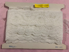 Vintage NEW 11 yds 24" Nylon 2 1/2" White Lace Scalloped Edge E9
