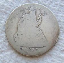 1859-S Seated Liberty Silver Half Dollar Rare Key Date Cleaned Damaged Filler