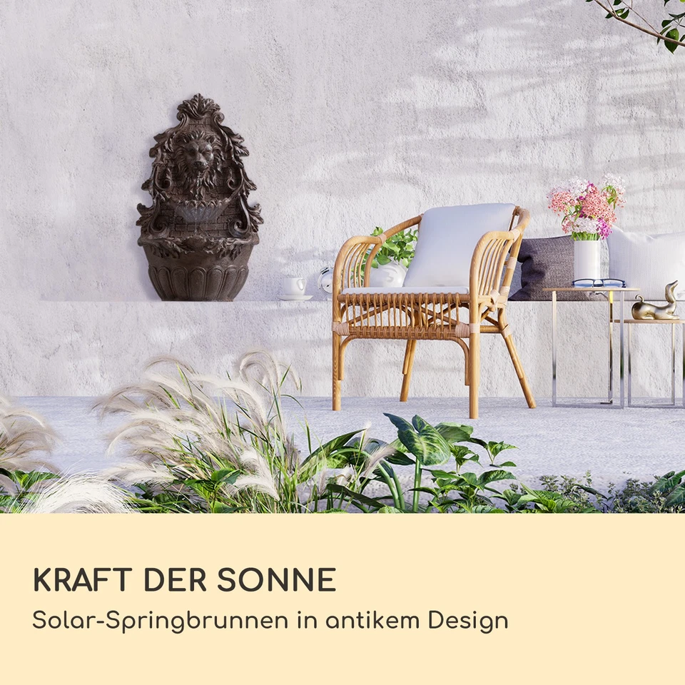 Solarspringbrunnen Garten Zierbrunnen Kaskadenbrunnen Wasserspiel Akku LED Löwe - Bild 2 von 4