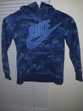 Nike Boys Blue Camouflage Pullover Hoodie Crew Neck Size 6 110-116cm