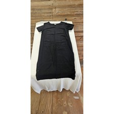 Carolina Colours Black Linen Blend Short Sleeve Shift Dress Side Button Size 18