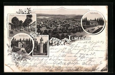 Lithograph Ilmenau, Lindenstrasse, Gabelbach, Goethe house 1898 