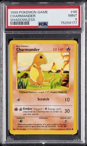 1999 POKEMON BASE SET SHADOWLESS#46 CHARMANDER PSA 9
