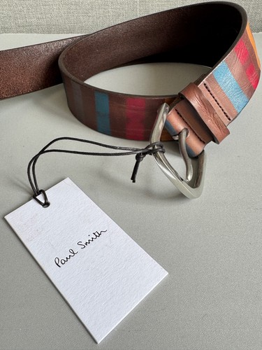 Cintura uomo Paul Smith in pelle a righe marroni dipinta a mano vita 34 nuova - Foto 15 di 18