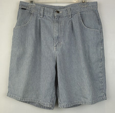 Vintage Shorts Womens 16 Denim Jean Railroad Stripe Pleated High Waist Chic Blue