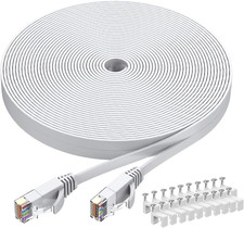 Cat6 Ethernet Cable 40 FT White, Cat-6 Flat RJ45 Computer Internet LAN Network E