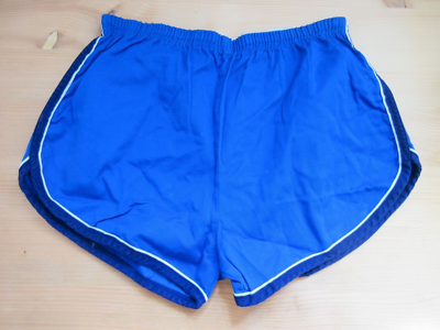 Short De Sport Vintage Années 80 – Nylon Satin Bleu – Taille L – Brillant