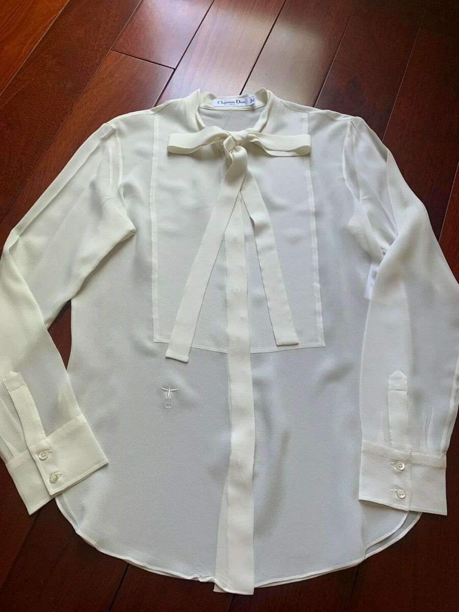 CHRISTIAN DIOR silk long sleeve button down blouse with bow CHRISTIAN DIOR silk long sleeve button down blouse with bow