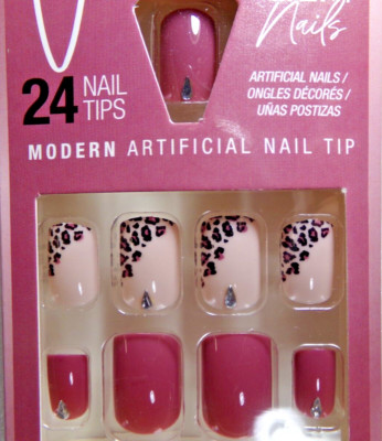 LA Colors Vogue Nails, Animal print on Mauve Pink  GLUE-On  Active Short Length