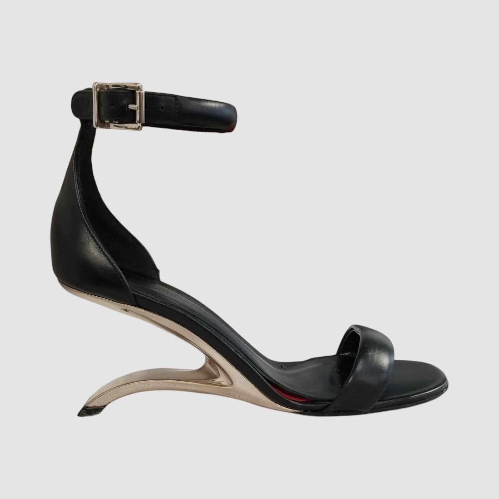 Sandalo Alexander McQueen donna nero in pelle tacco nudo $1190 taglia 38