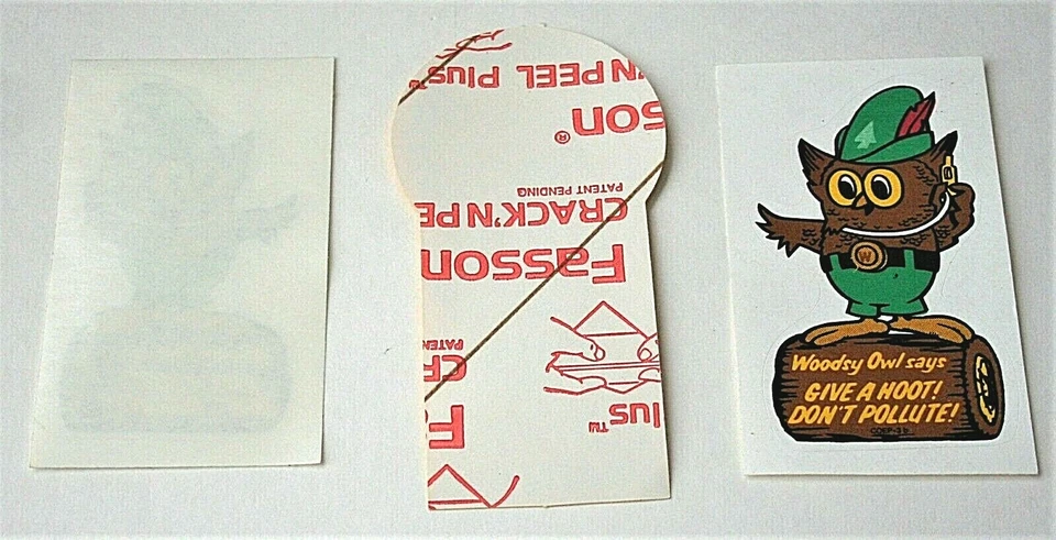 Juego de 3 Woodsy The Owl Give A Hoot Don't Contalute! Pegatinas años 90 nuevas NOS Foto 3 de 3
