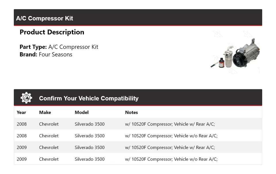 Kit de compressor 4 estações Chevrolet Silverado 3500 A/C 2008-2009 - Imagem 2 de 4