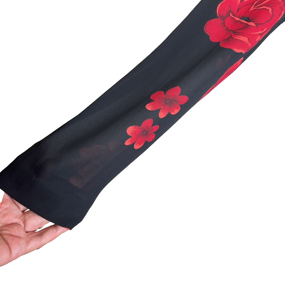 Evan Picone Black And Red Floral Dress Sz 6 Long Sleeves Ruffle Hem