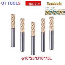 5PCS 10mm 75L HRC70 Tungsten Carbide End Mill Milling Cutter Variable helix