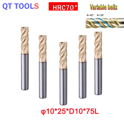 5PCS 10mm 75L HRC70 Tungsten Carbide End Mill Milling Cutter Variable helix 