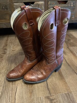 Acme Brown Leather Pull On Boots Vintage Acme Cowboy Boots: Brown Leather Western Rodeo Boots  main image 3