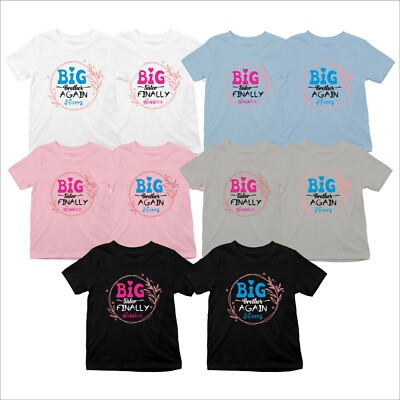 Personalisiertes T-Shirt mit individuellem Namen Big Brother Again And Big Sister Endlich Kinder 