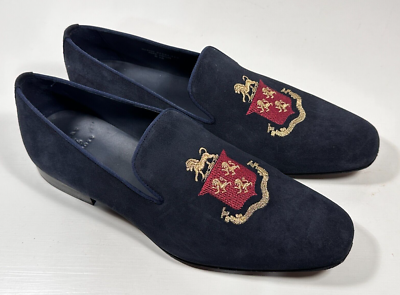 Robert Talbott Altos Dark Navy Embroidered Venetian Loafers  display picture 2