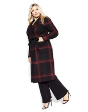 Under Half Price New City Chic Womens M/18 Checkmate Long Coat Winter Black/ruby