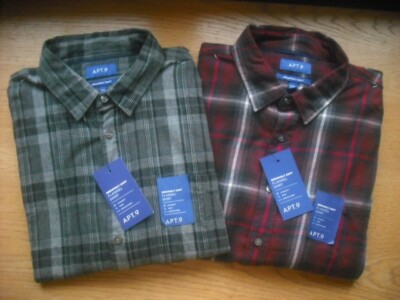Men NWT Dress Flannel Shirt APT 9 SERIOUSLY SOFT SET 1 Maroon & 1 Gray Plaid XXL