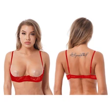 Women's Lace Underwire Half Cup Lace Push Up Balconette Bra Shelf Bras Lingerie