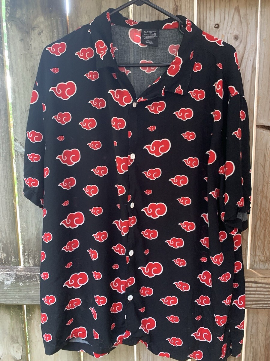 Naruto Shippuden Button Up Shirt Mens XL Anime Akatsuki Red Cloud Black  2007 | eBay
