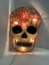 HALLOWEEN Lighted SPARKLE SKULL SKELETON Spider Web WINDOW ART 10 String Lights
