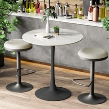 30 Inch Diameter Round Bar Height Cocktail Table Sintered Stone Top Metal Base