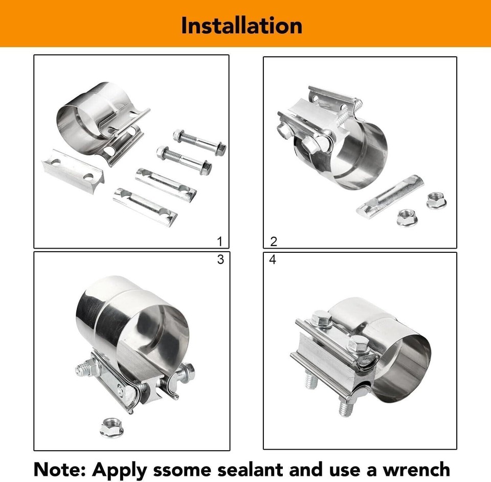 2-Pack 3-Inch Stainless Steel Lap Joint Exhaust Band Clamp – Muffler Sleeve Coupler By POSENG