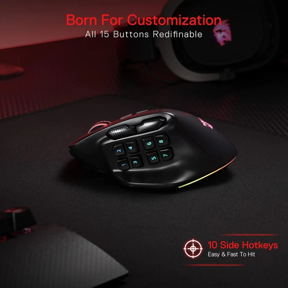 M811 PRO Wireless MMO Gaming Mouse, 15 Programmable Buttons RGB Gamer Mouse w.. - Image 4 of 4