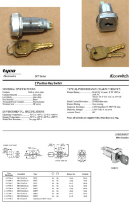 Electronic Key Switch Tyco SKT-13-2G with 2 Keys 