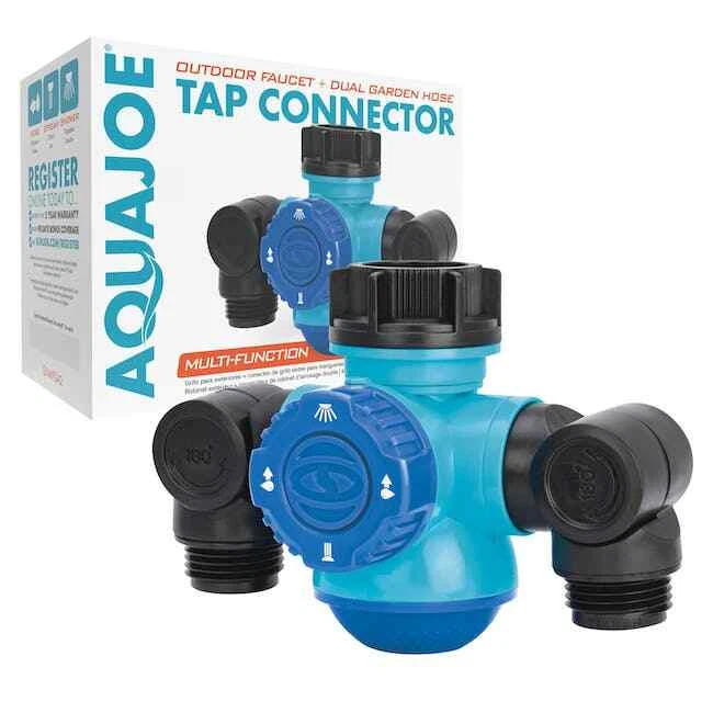 Aqua Joe SJI-MFGA2 Outdoor Faucet & Dual Garden Hose Tap Connector (Refurbished)