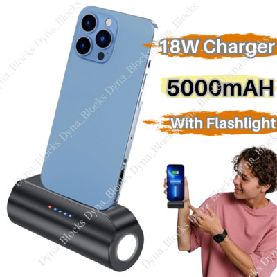 5000mAh 18W Mini Portable Power Bank With Flashlight Charger For iPhone 14 13 12