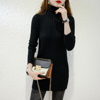 Lady Chunky Cable Knit Jumper Dress Turtle Roll Polo Neck Bodycon Sweater  Dress | eBay