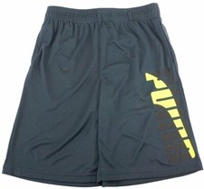 PUMA Boy's Contrast Charcoal Gray W/ Yellow Logo Trim Athletic Gym Shorts Size 7