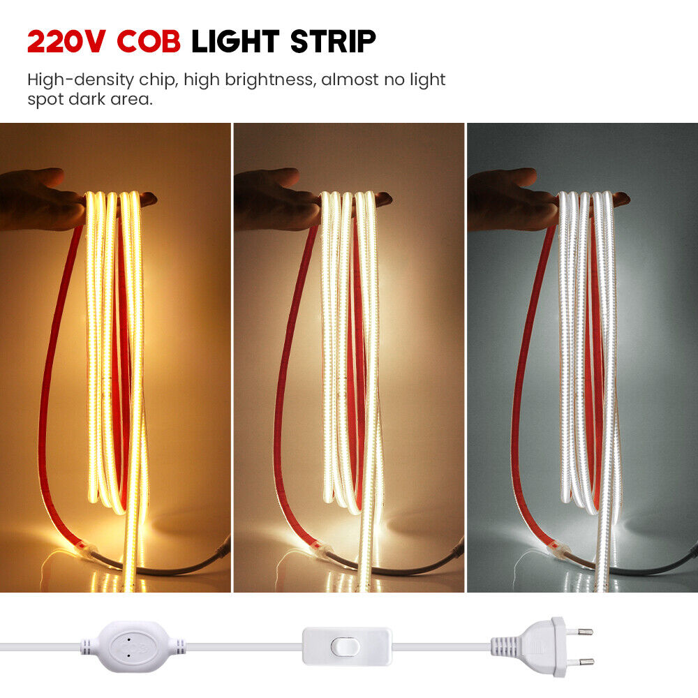 LED COB Streifen 220V Lichtband Stripe keine Lichtpunkte Selbstklebend Warmweiß