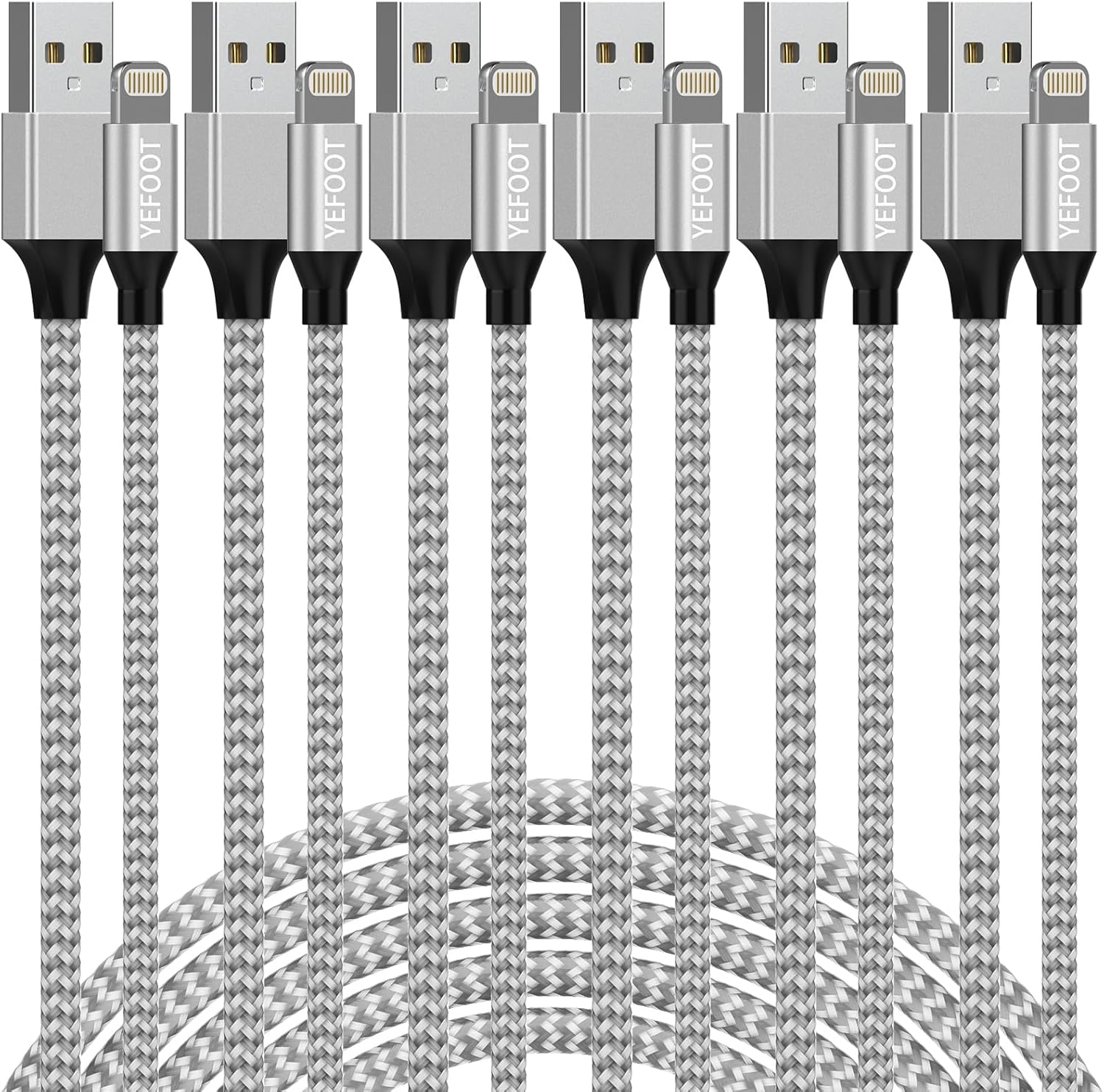 [Apple Mfi Certified] 6Pack[3/3/6/6/6/10Ft] Iphone Charger Lightning Cable Co...