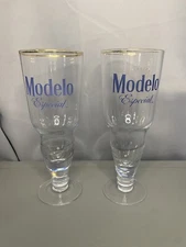 Rare Collectible Modelo Especial Gold-Rimmed Footed Beer Glass Breweriana Pair