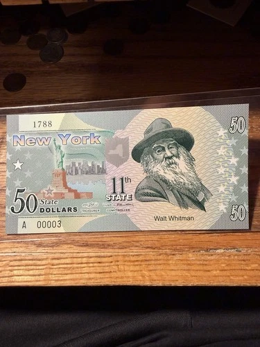 USA States, New York, $50, Polymer, ND (2014), P-N/L, UNC Walt Whitman F! 11th