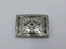 Vintage NAKAI Navajo Silver Coral And Turquoise Handmade Belt Buckle