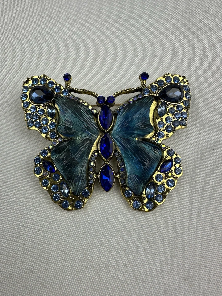 Enorme Broche Mariposa Estrás Azul 3" Absolutamente Impresionante Foto 2 de 4