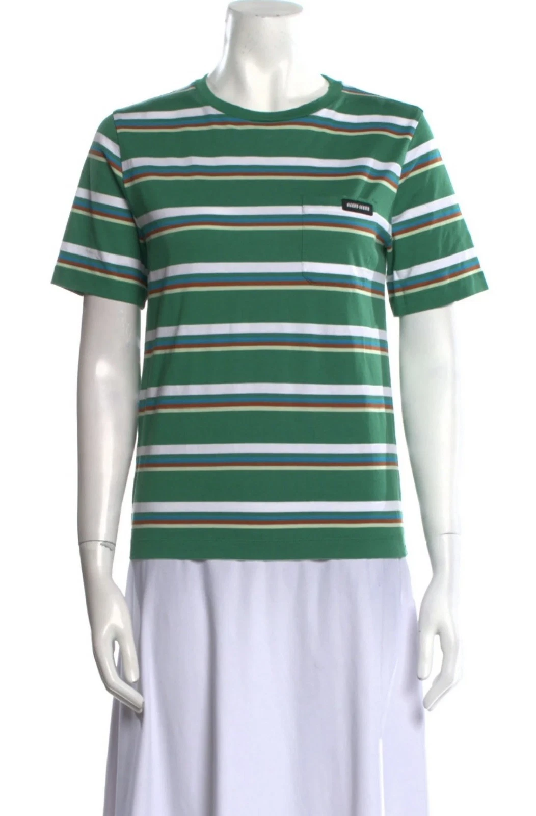 Miu Miu — Rare Miu Miu Striped Logo Patch T-shirt SMALL