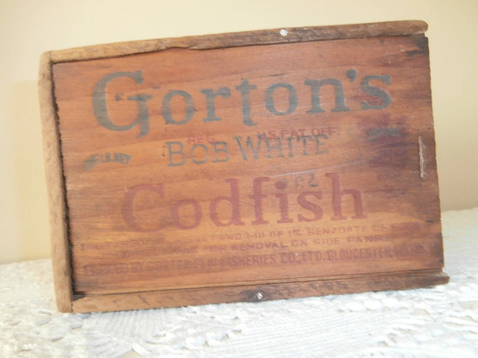 Старинный Gorton's Bob белый трески деревянная коробка ~ реклама ~ ласточкин хвост ~ деревенский - Изображение 2 из 4