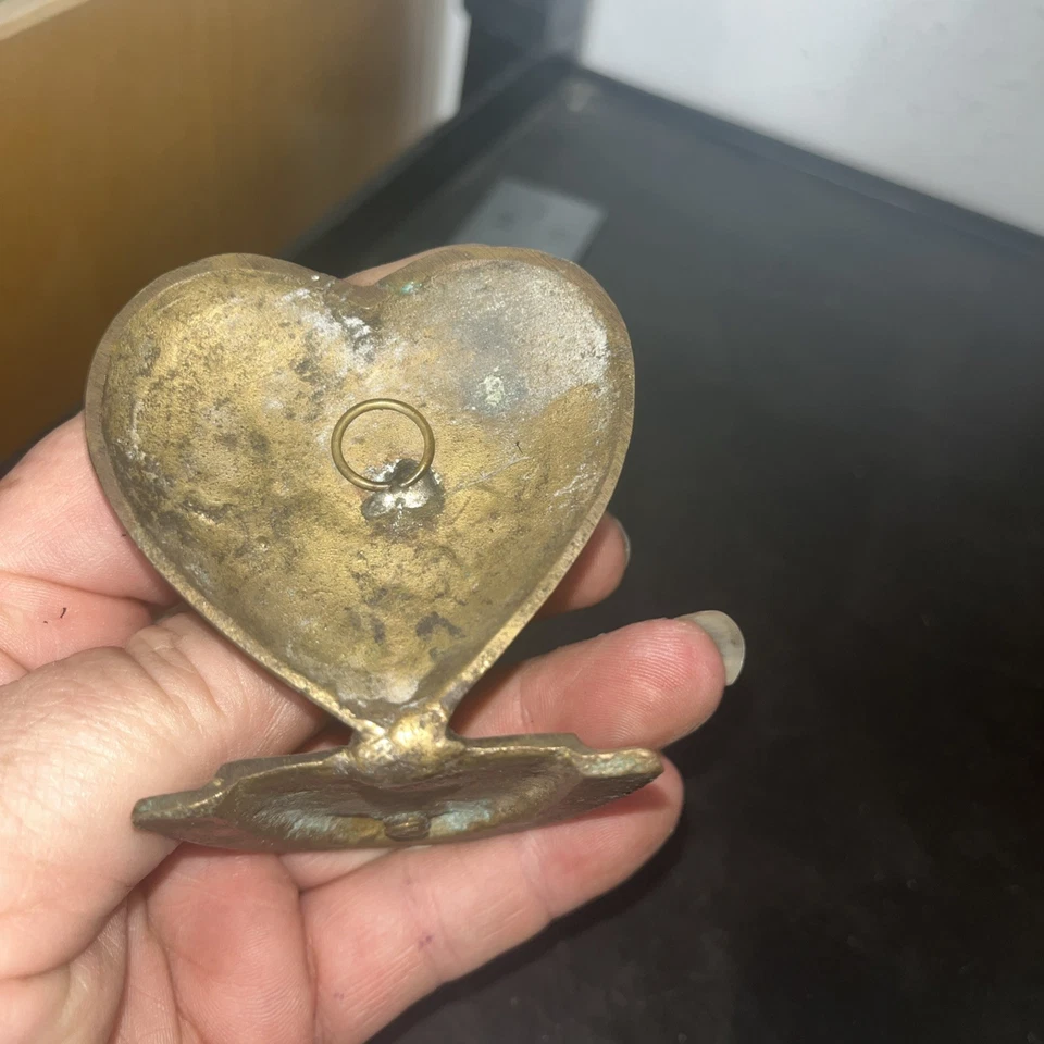 Heart Shaped Brass Candle Holder Wall Sconce Vintage Home Decor Accent - Image 2 of 3